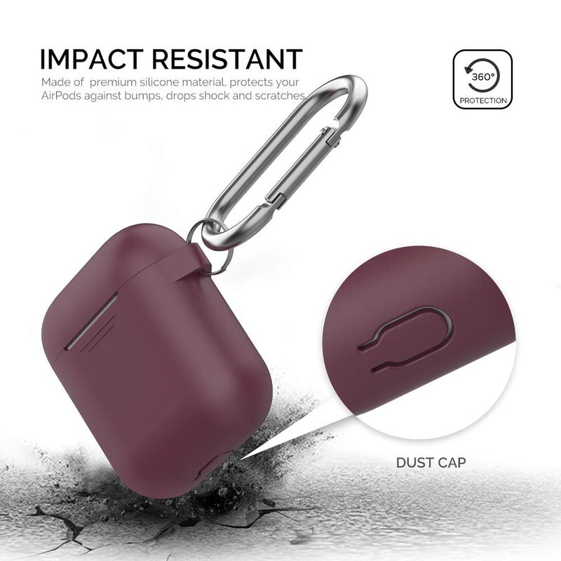 AhaStyle Upgrade Silicone Case Protective Cover [Front LED Visible] Compatible with Apple AirPods 2 & 1 (Burgundy) - Image 3